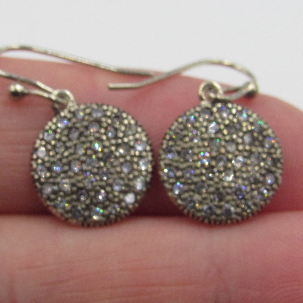 Sterling Silver Rustic Circle CZ Diamond Earrings
